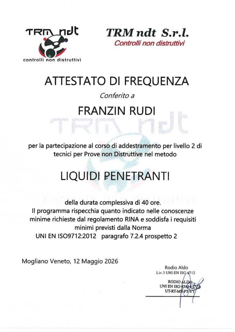 Attestato liquidi penetranti